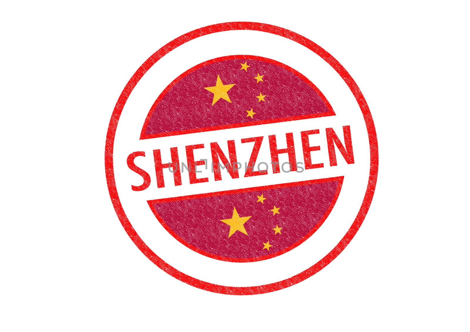 Passport-style SHENZHEN (China) rubber stamp over a white background.
