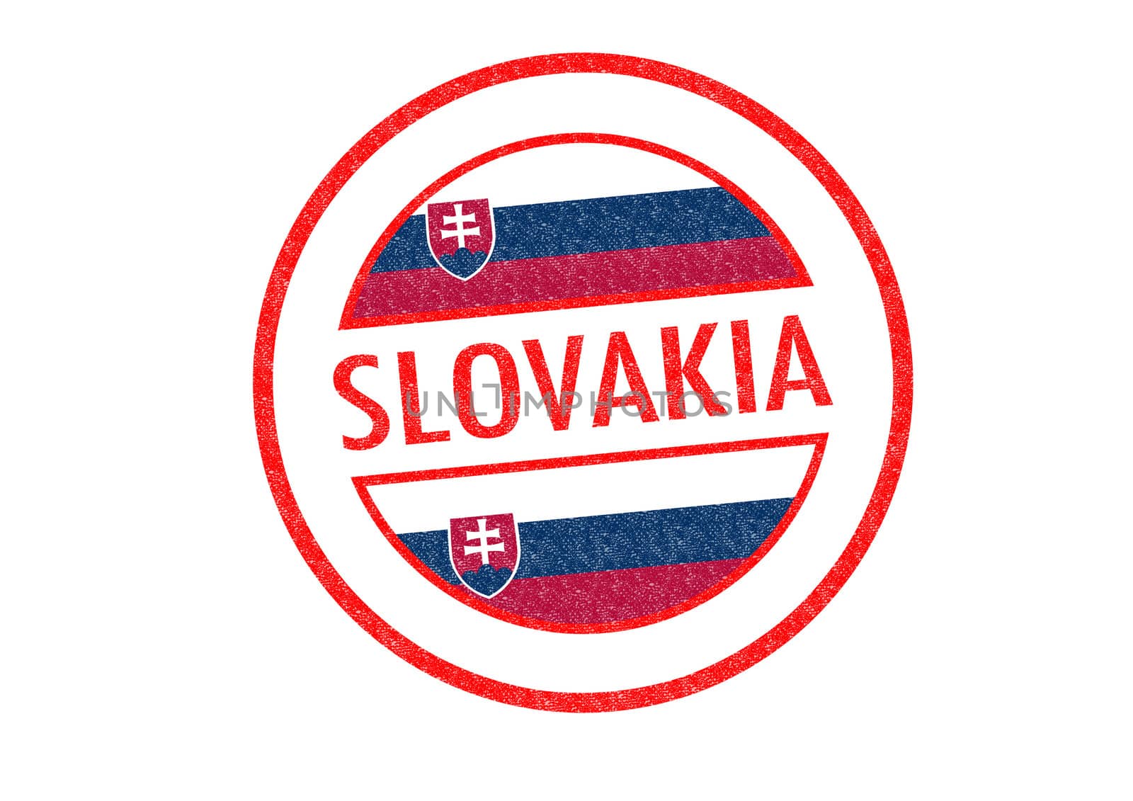 Passport-style SLOVAKIA rubber stamp over a white background.