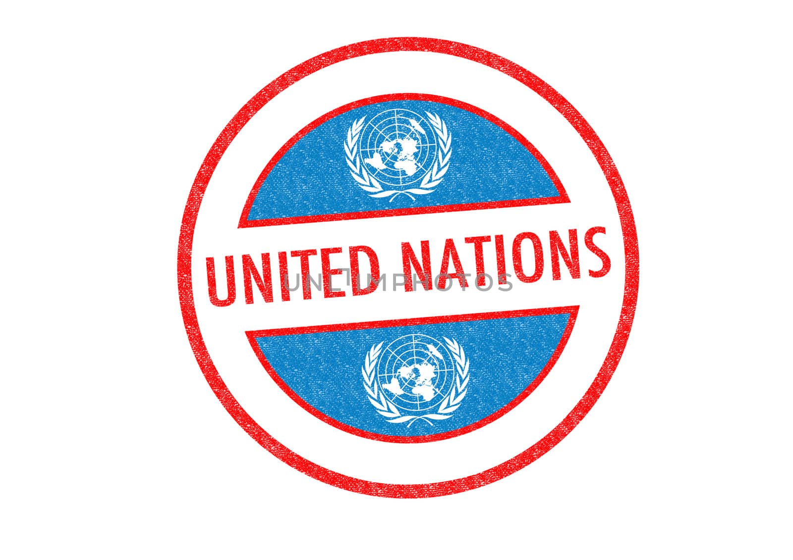 Passport-style UNITED NATIONS rubber stamp over a white background.