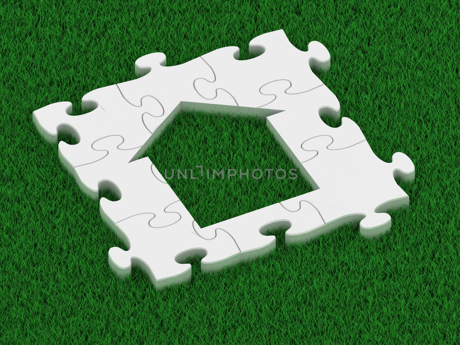 puzzle house on a grass background