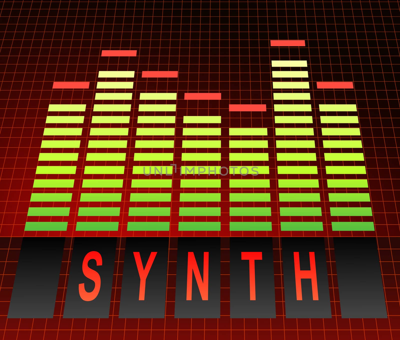 Illustration depicting graphic equalizer level bars with a synth concept.