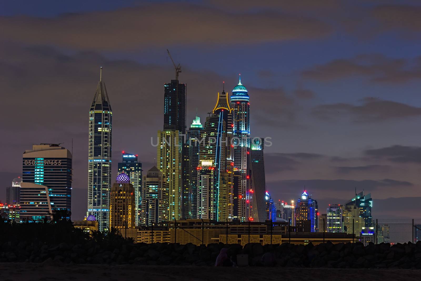 Dubai Marina skyline at dusk, Dubai, United Arab Emirates