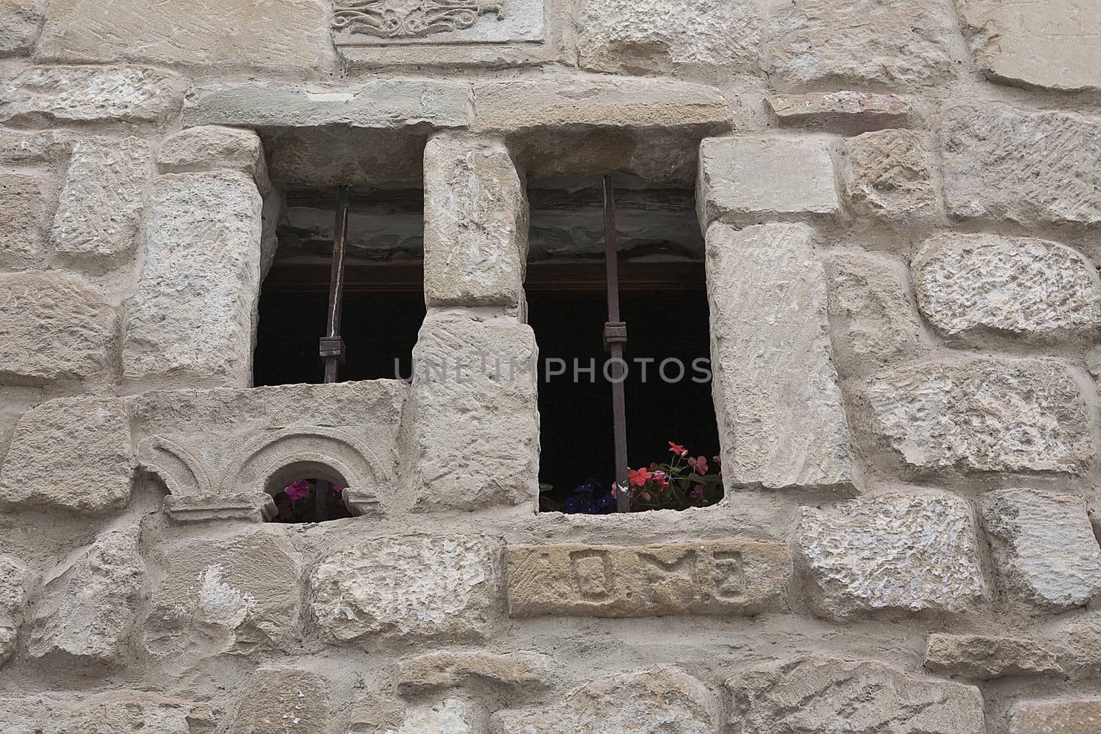 Detail of stone window with archaeological remains, Ubeda, Spain