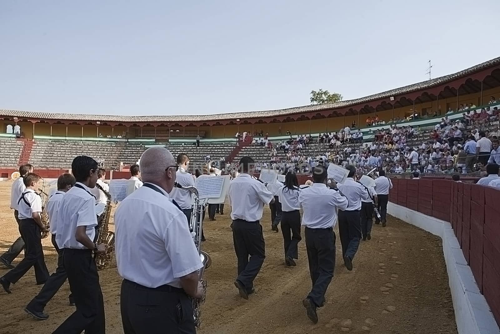 Symphonic Band of Baeza to the turning of honour in the bullring, Baeza, province of Jaen, Spain, 13 august 2010