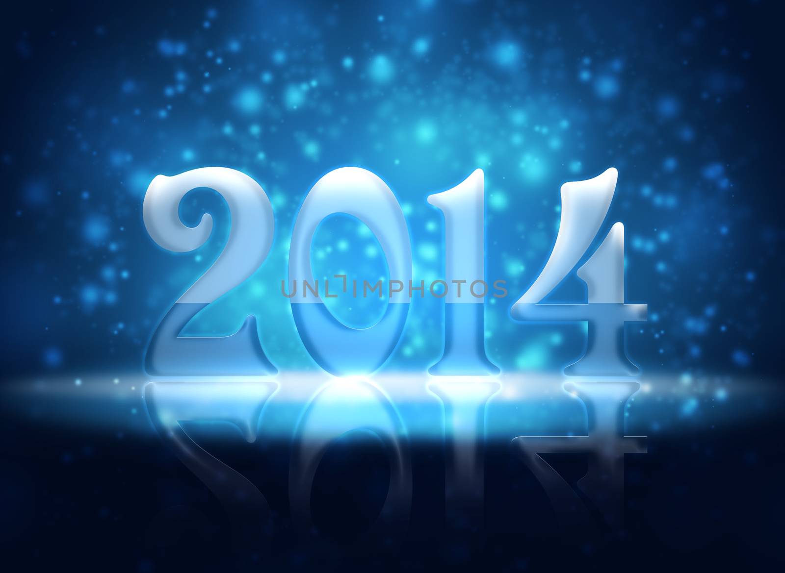 Christmas background is. 2014 with reflections and snowflakes on a blue background