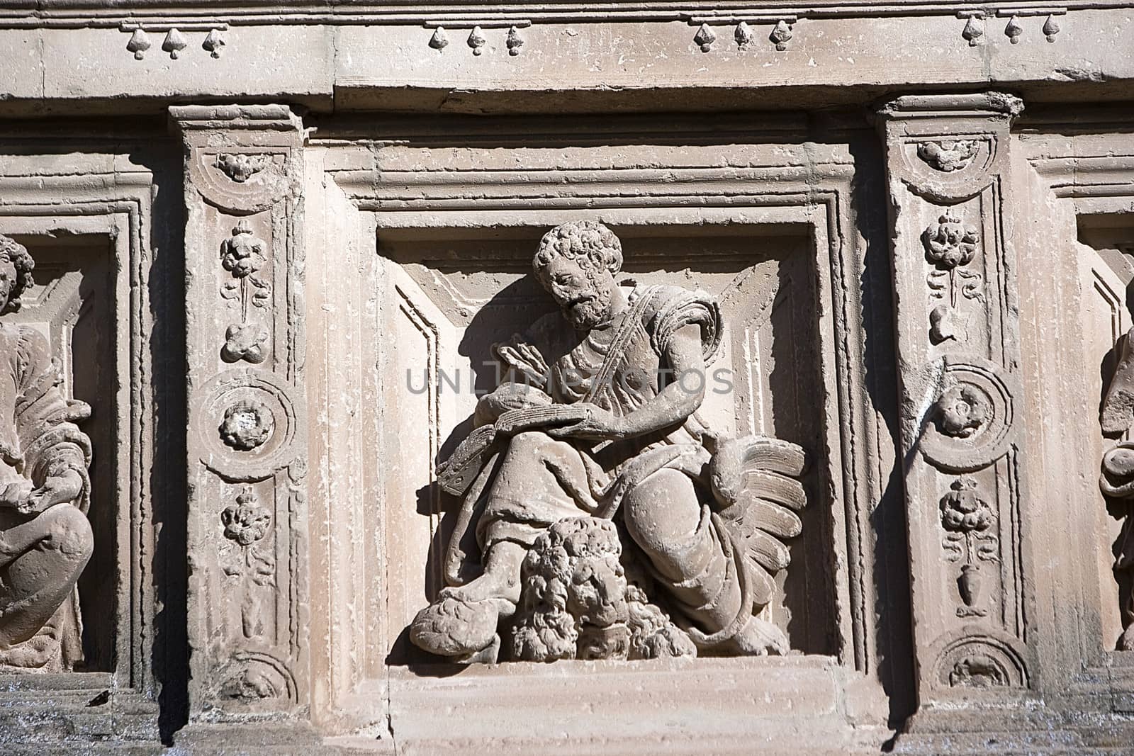 Relief of San Marcos, relief of the Front of the chapel of El Salvador of Ubeda, Jaen province, Spain