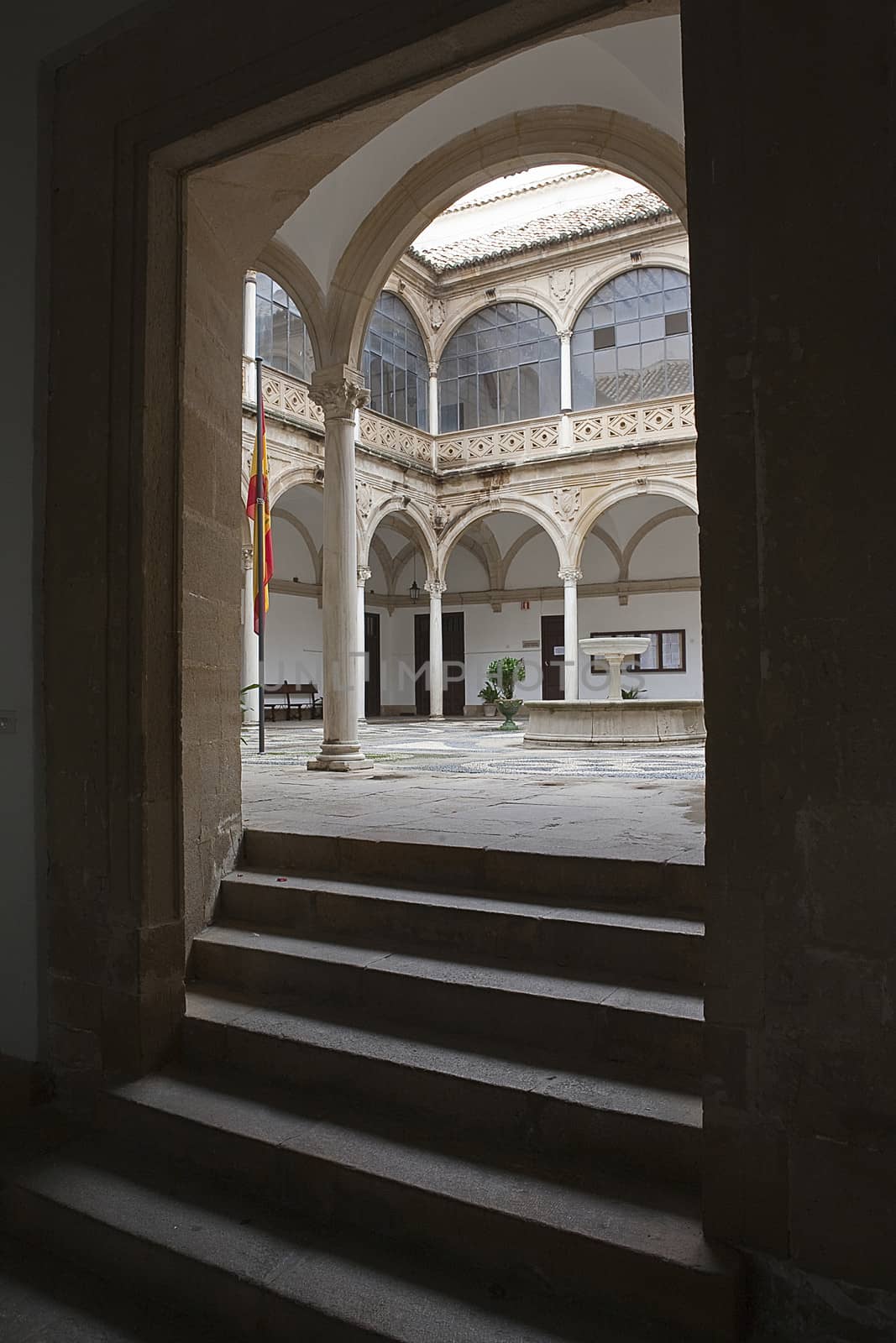 Stairs to Cloister of Cityhall, Palacio de las cadenas, renaissance style, Ubeda, Spain