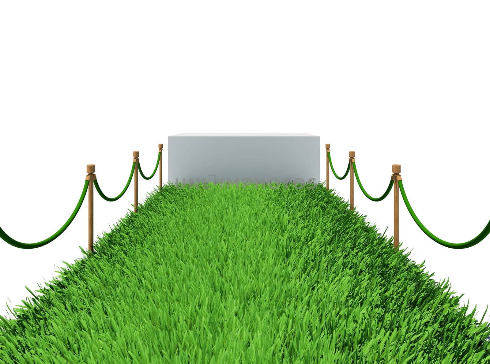 Path of green grass. 3d rendering on white background