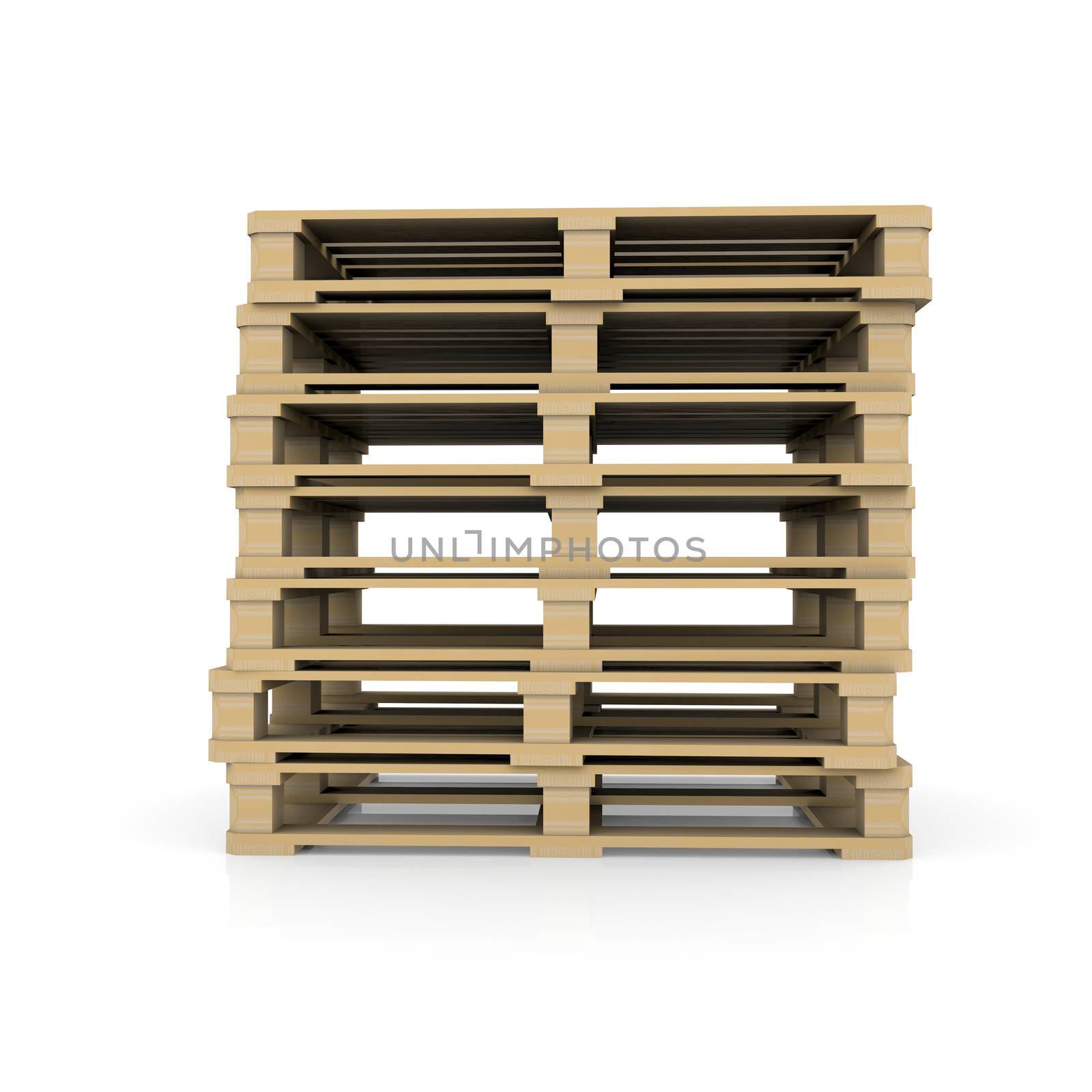 Group wooden pallets. Isolated render on a white background