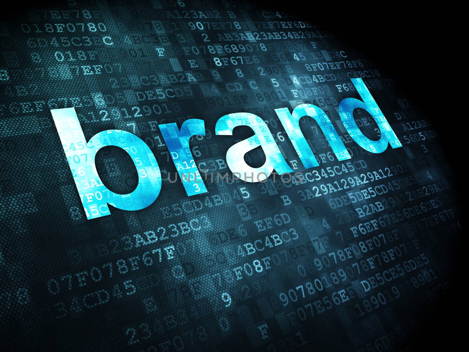 Marketing concept: pixelated words Brand on digital background, 3d render