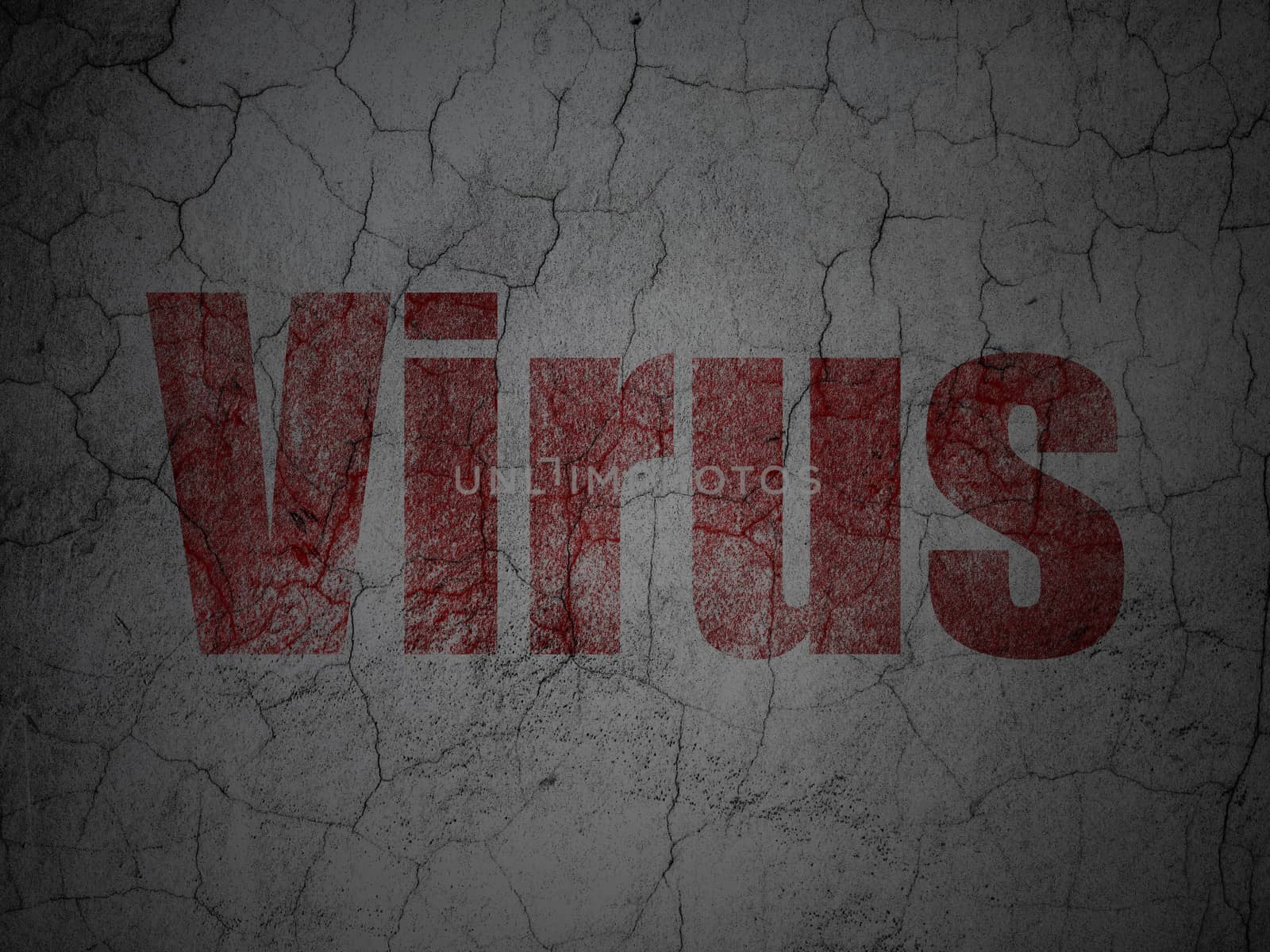 Privacy concept: Red Virus on grunge textured concrete wall background, 3d render