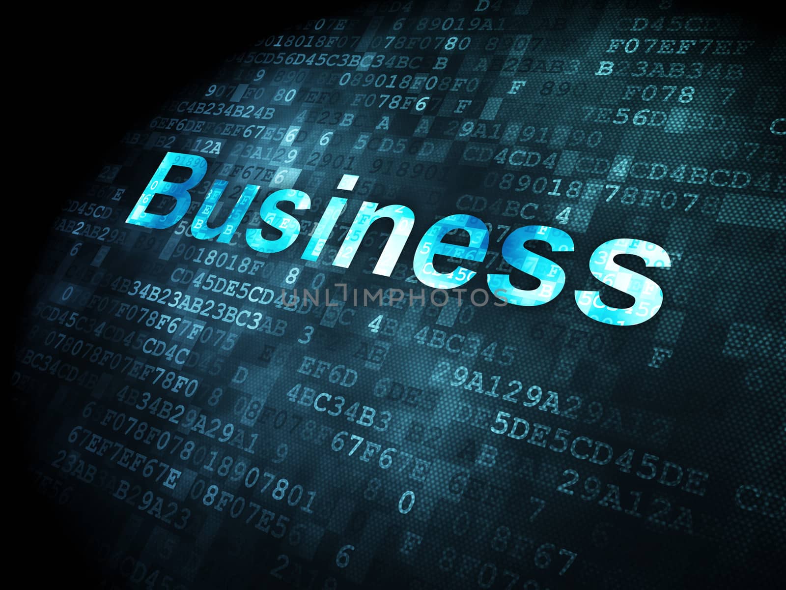 Business concept: pixelated words Business on digital background, 3d render