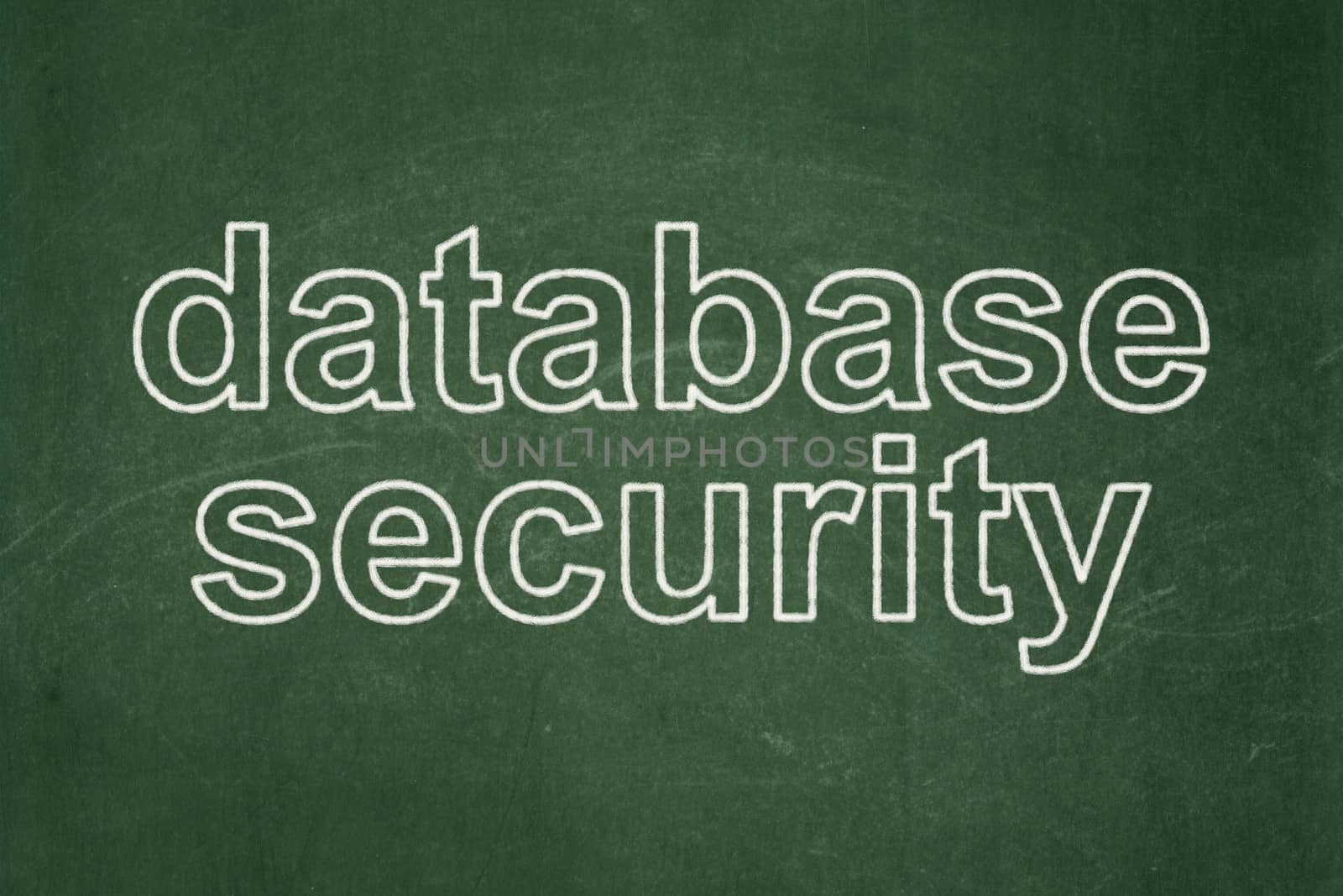 Safety concept: text Database Security on Green chalkboard background, 3d render