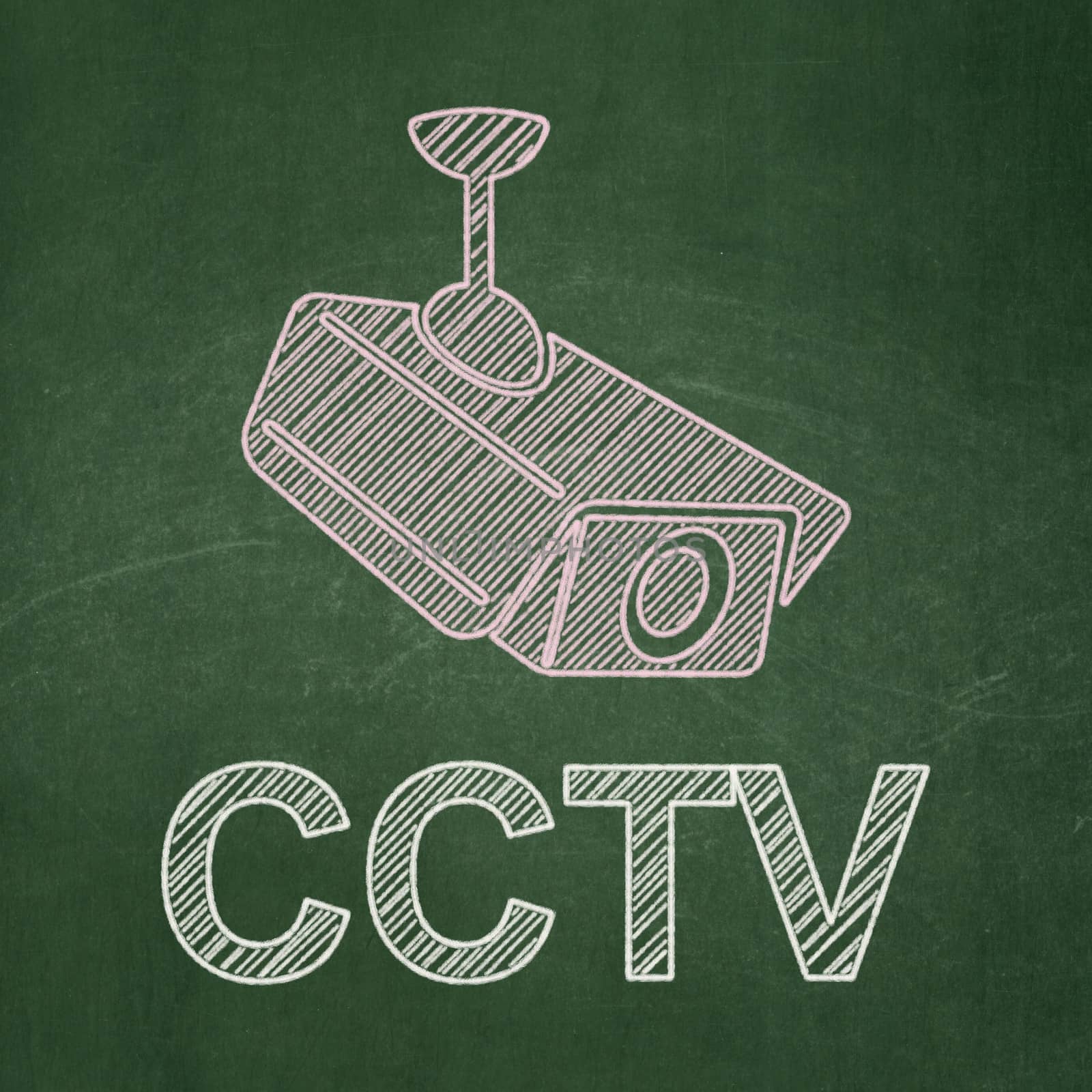 Protection concept: Cctv Camera icon and text CCTV on Green chalkboard background, 3d render