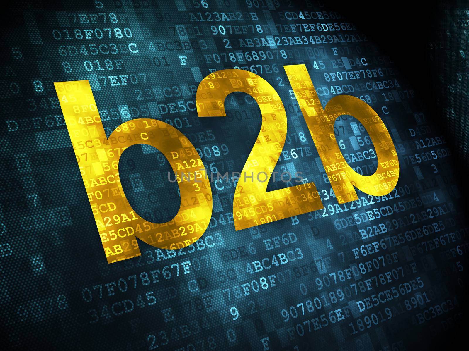 Business concept: pixelated words B2b on digital background, 3d render