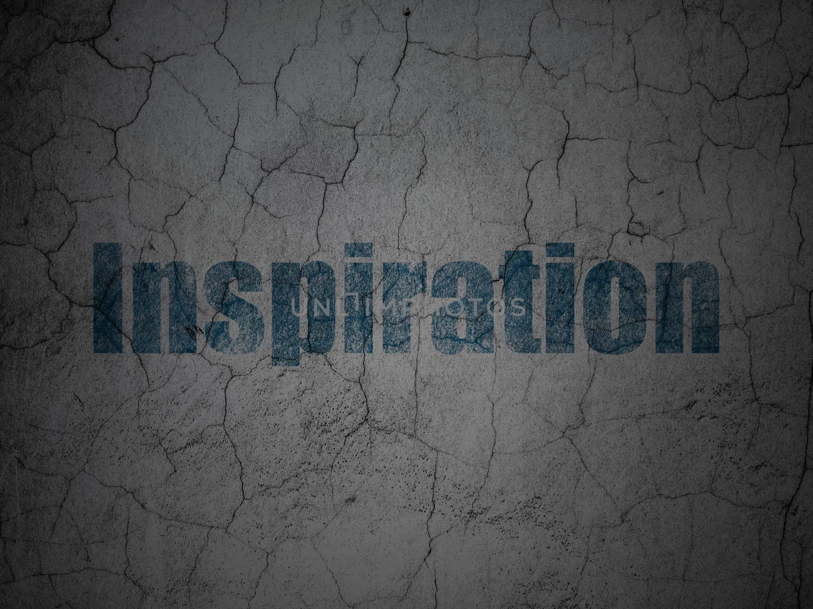 Marketing concept: Blue Inspiration on grunge textured concrete wall background, 3d render