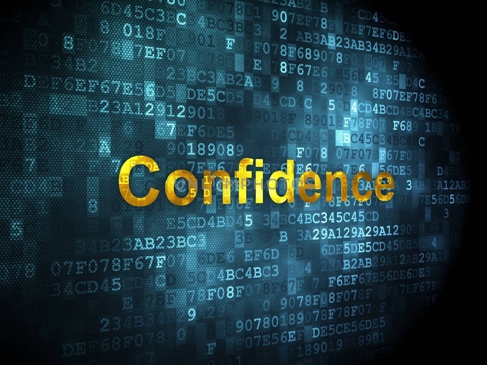 Finance concept: pixelated words Confidence on digital background, 3d render