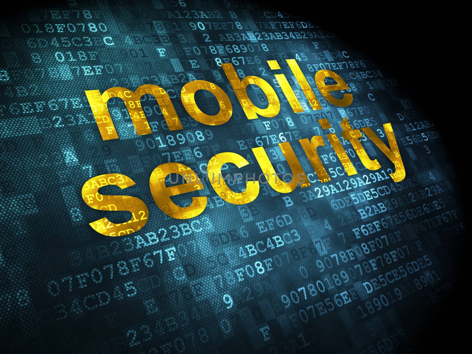 Safety concept: pixelated words Mobile Security on digital background, 3d render