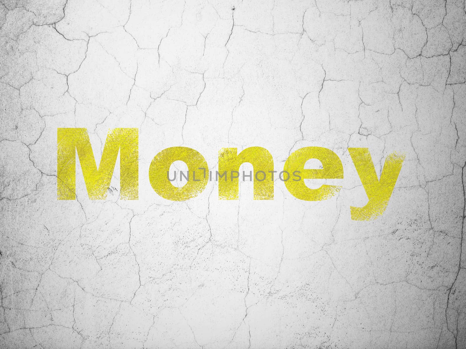 Business concept: Yellow Money on textured concrete wall background, 3d render