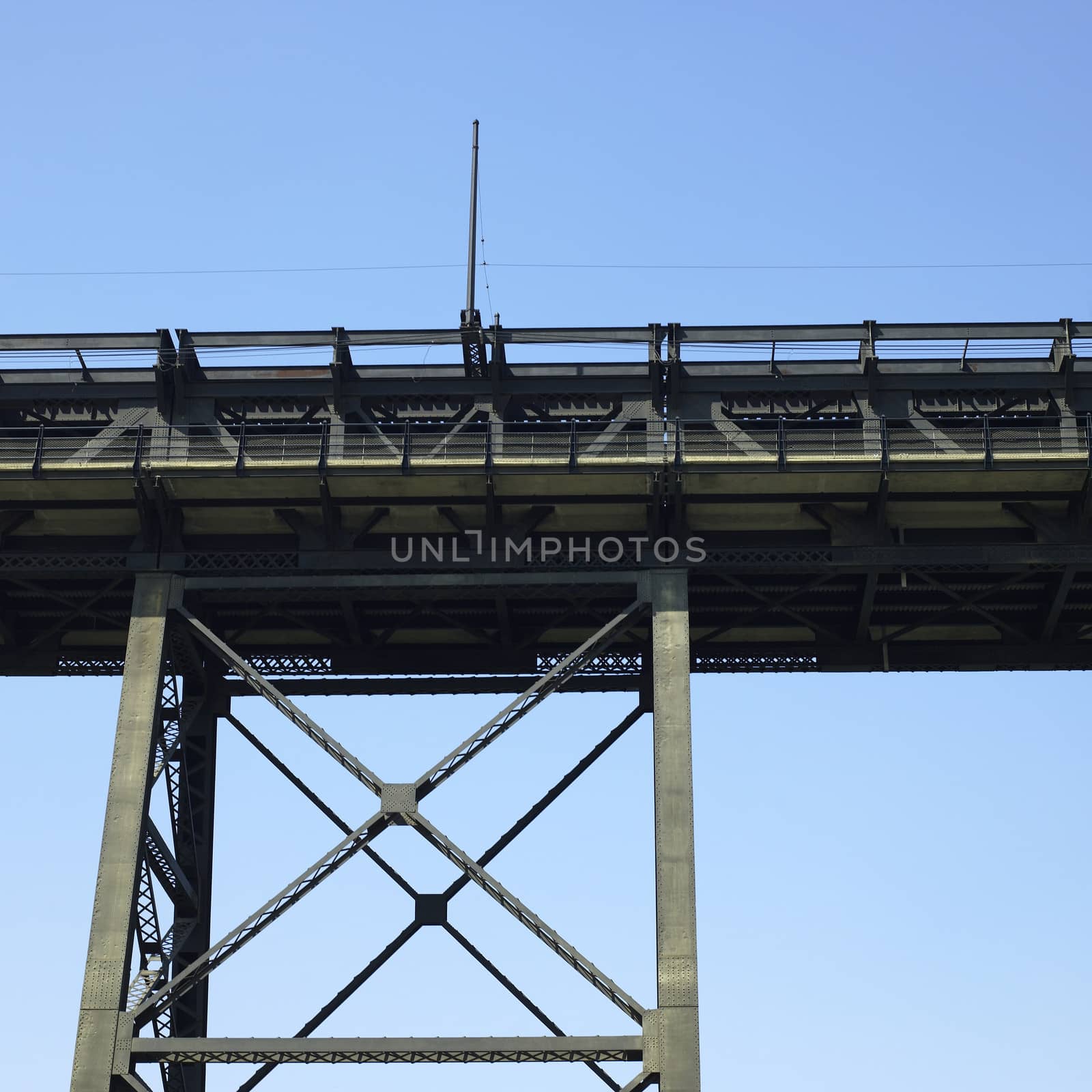 Heavy iron raillway bridge agains blue sky