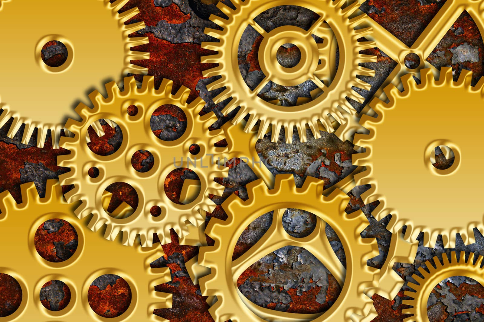 Gold Metal Gears on Grunge Texture Background