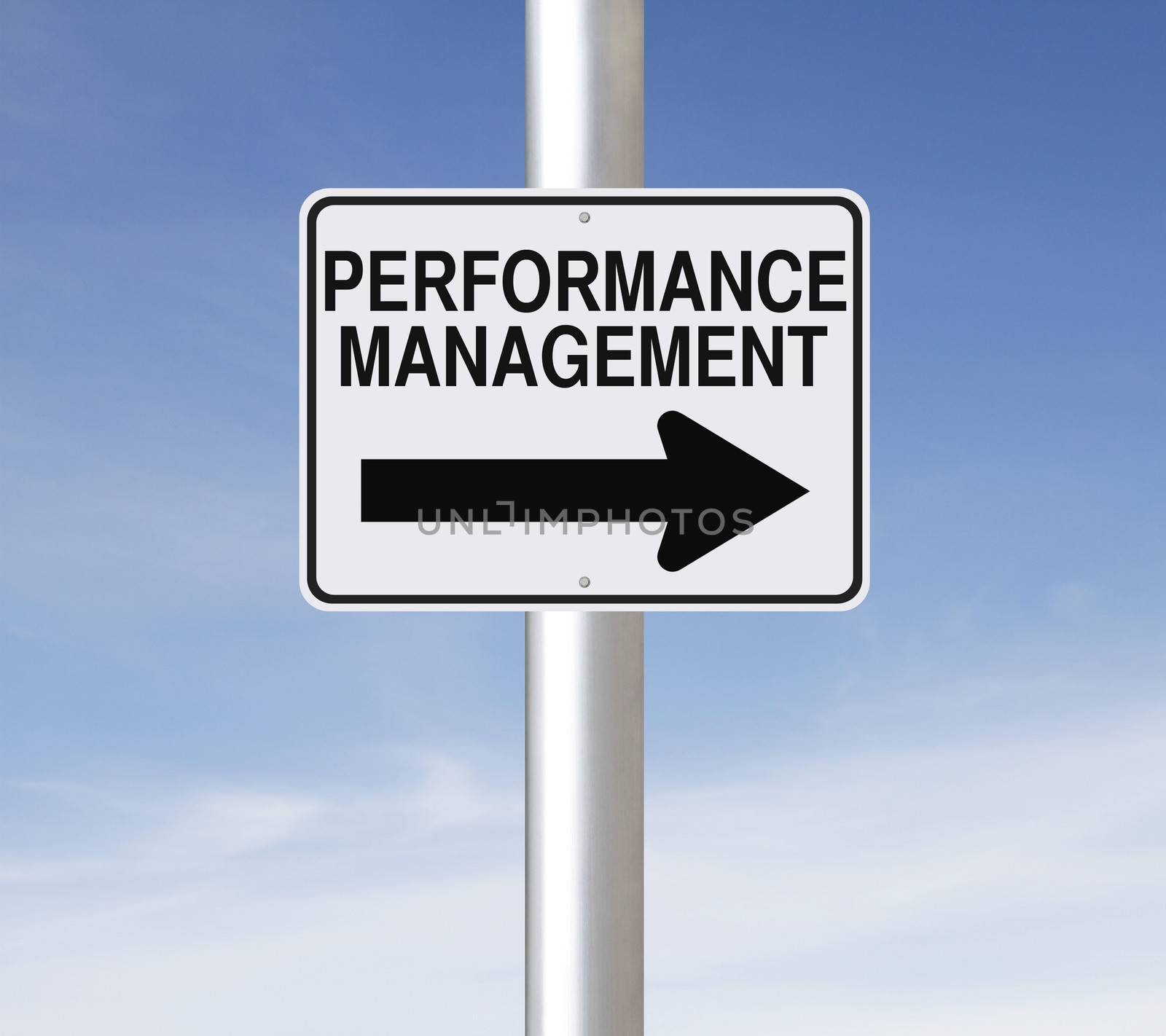 A modified one way road sign on Performance Management