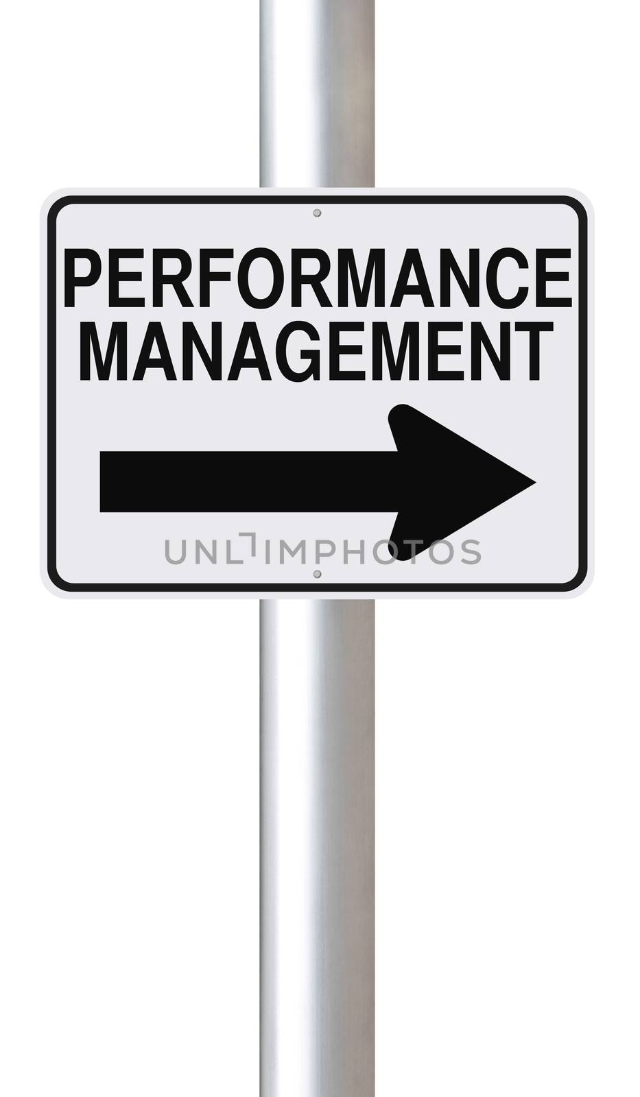 A modified one way road sign on Performance Management