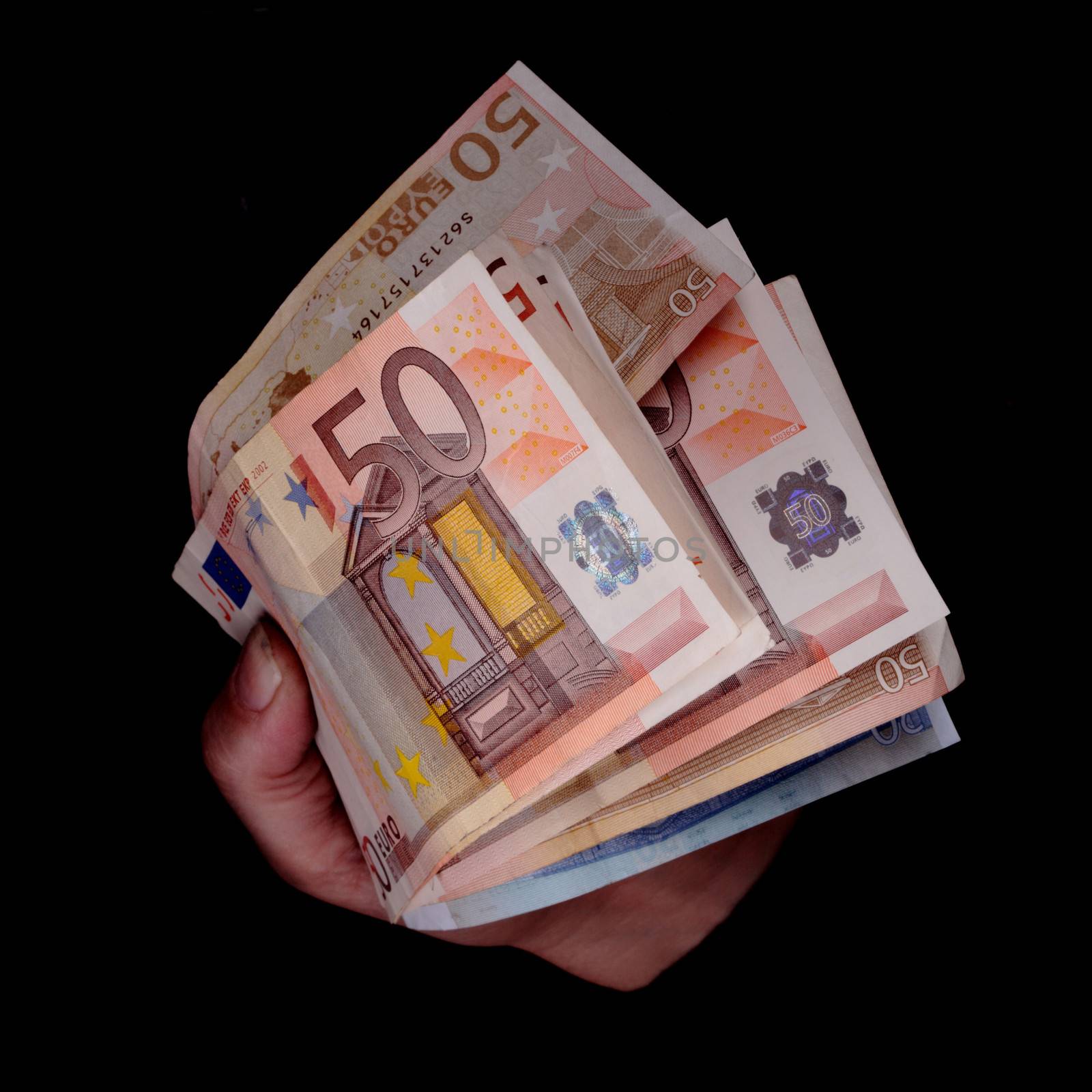dirty hands grabbing Euro banknotes