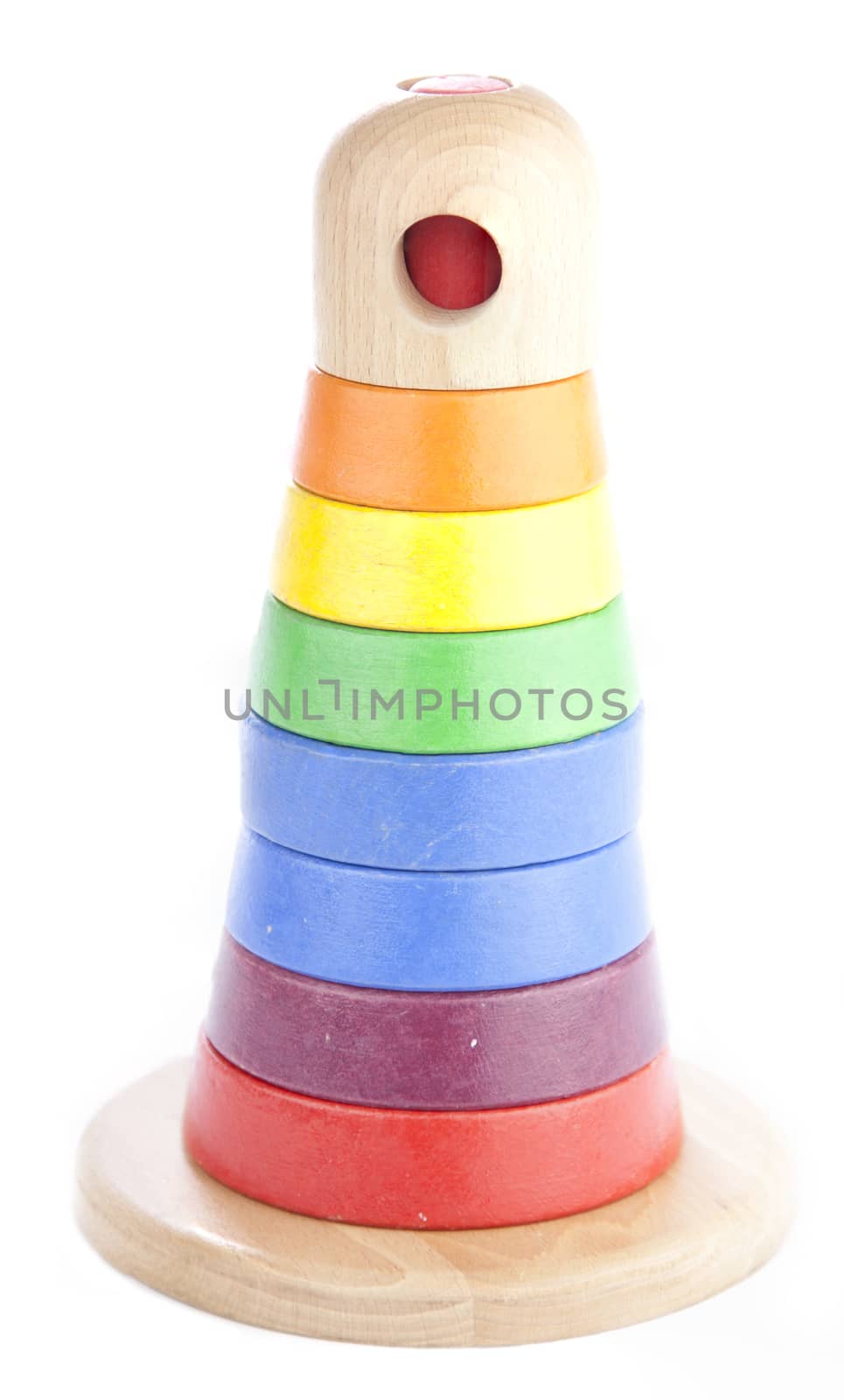 Tower of colorful blocks isolated on white background