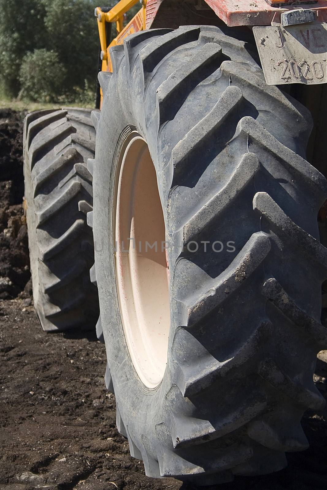 Perspective of an old tractor in the field, Spain