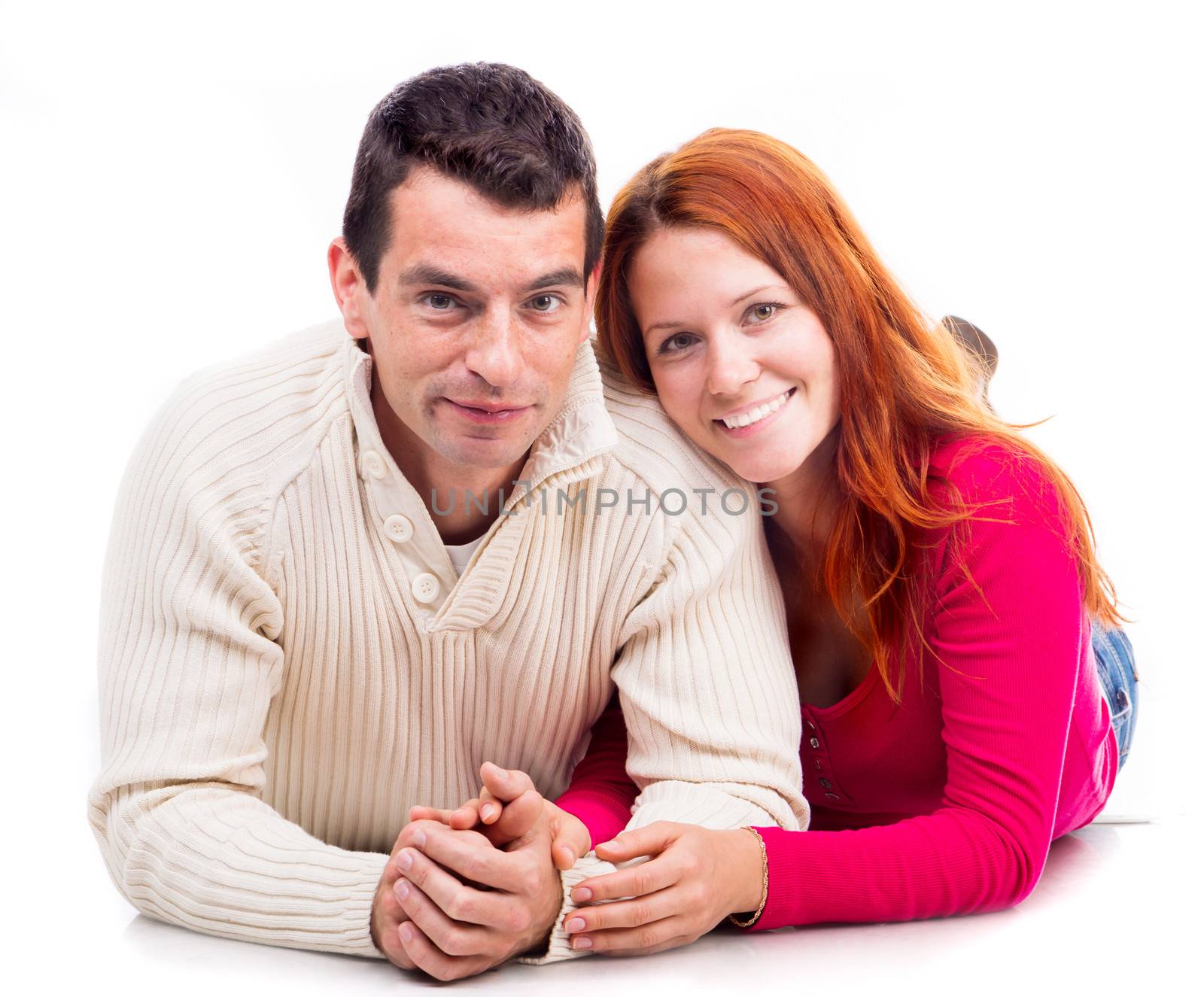 beautiful young couple isolated on a white background