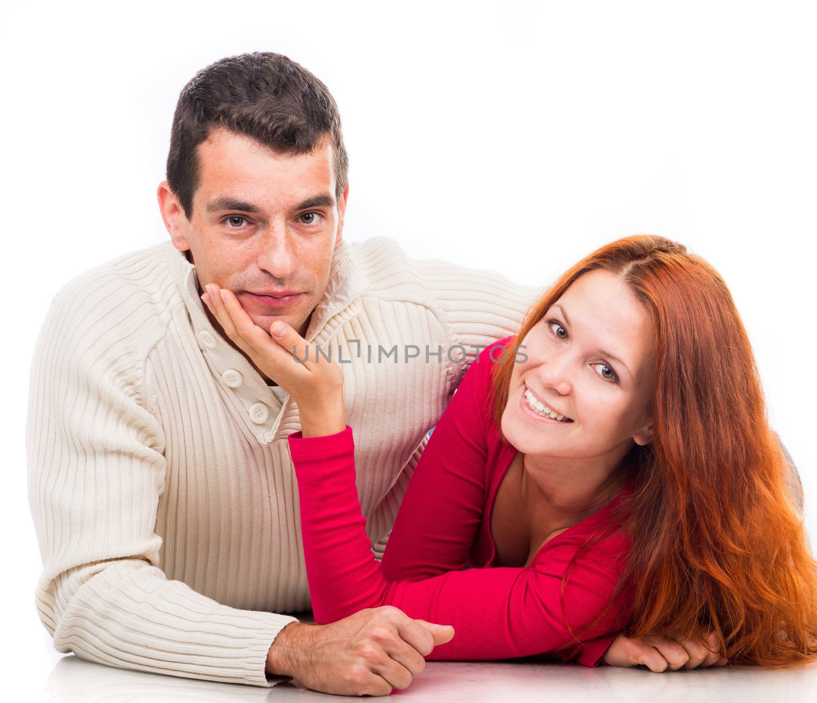beautiful young couple isolated on a white background