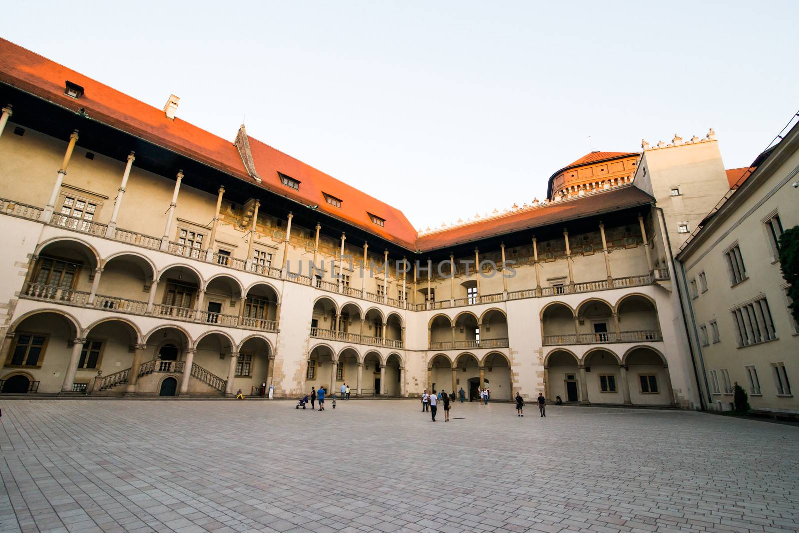 KRAKOW, POLAND - AUGUST 24: inner yard of royal palace on august 24 in Wawel in Krakow, Poland. The monument to the history of the Decree of the President Lech Walesa on September 8, 1994.