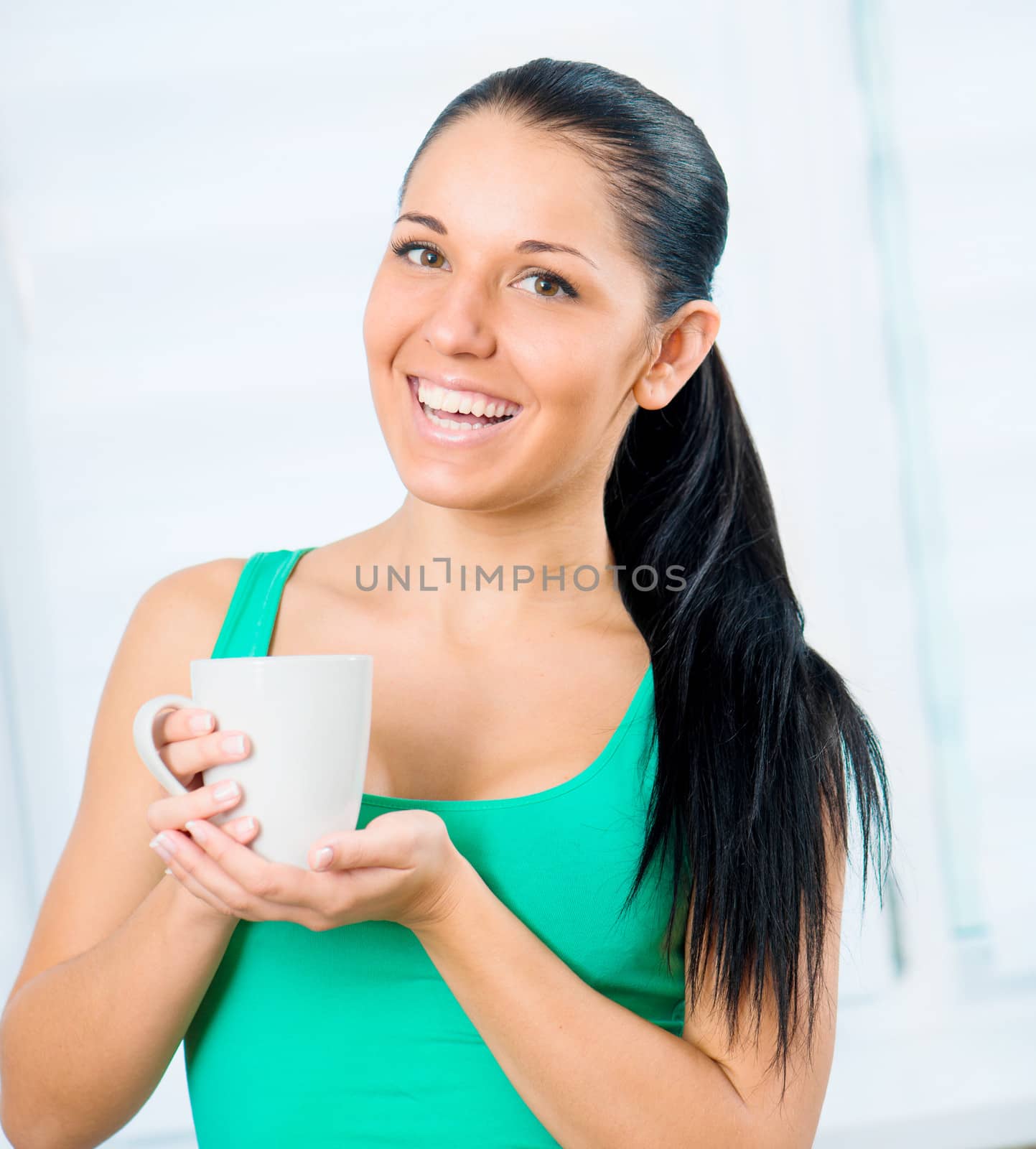 smiling girl with cup
