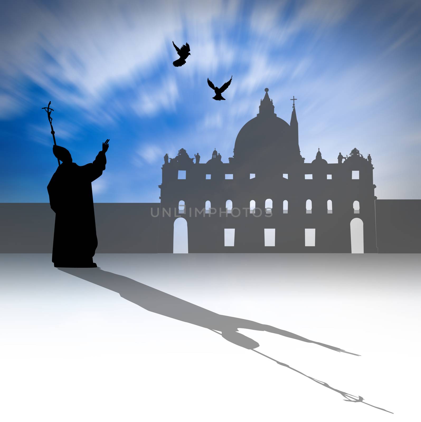 illustration of Pope silhouette in Vatican