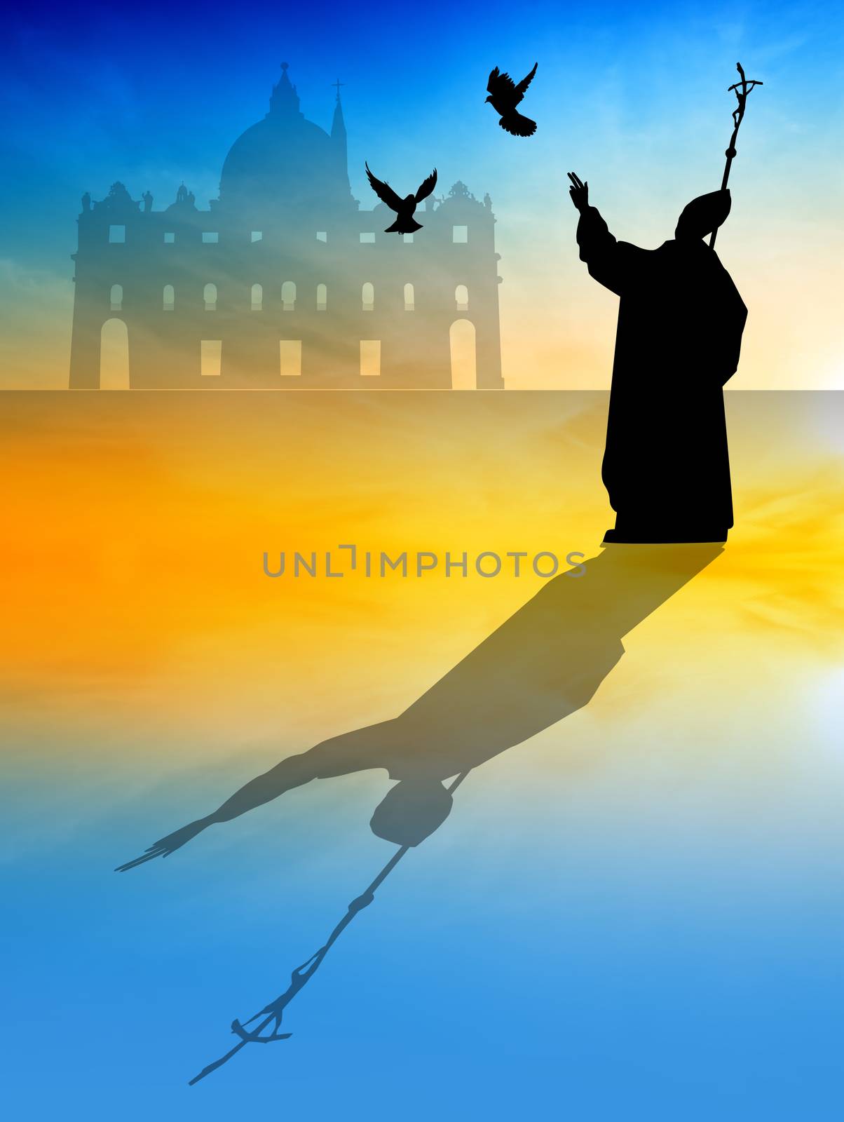illustration of Pope silhouette in Vatican