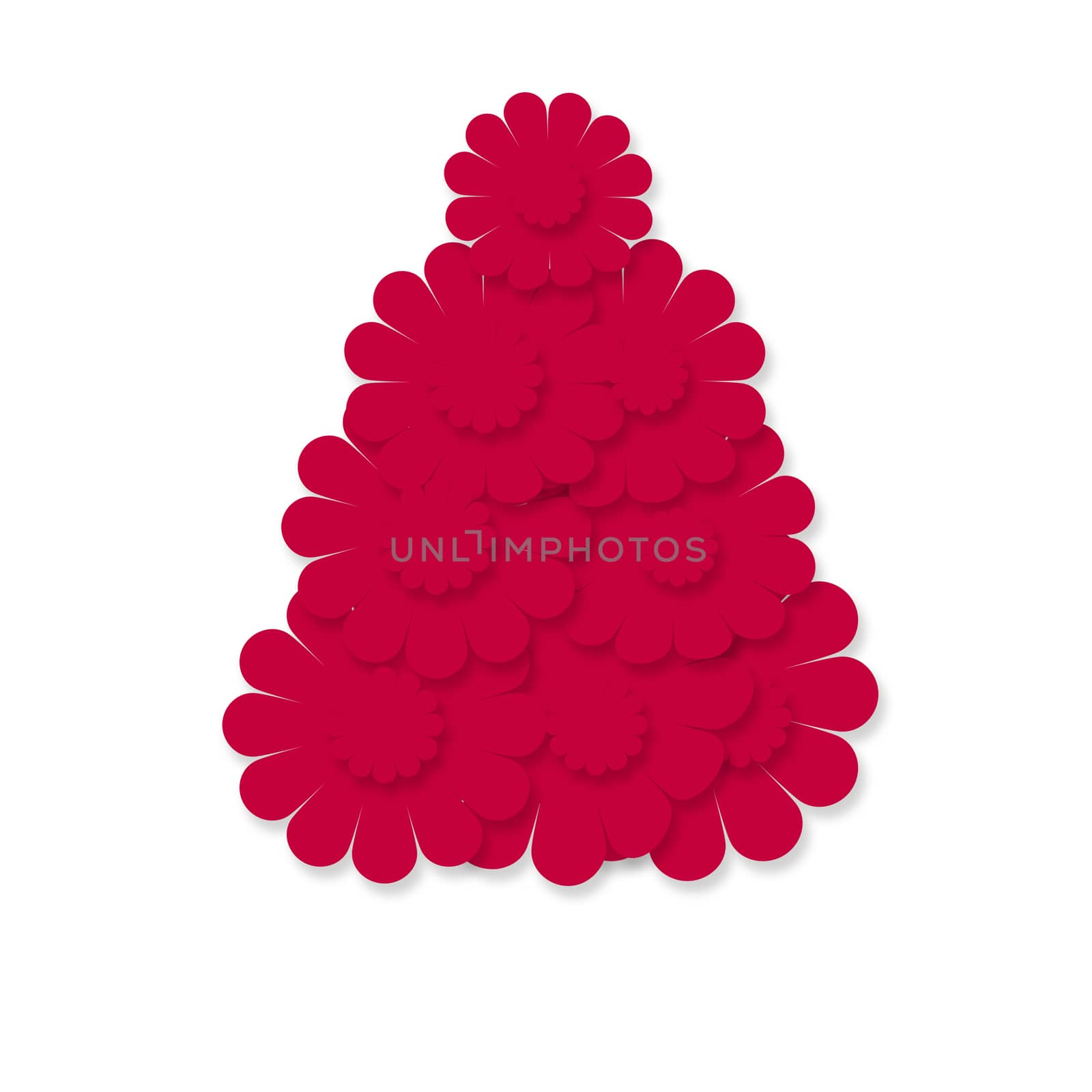 fir Christmas card, made with red flowers, isolated on white background