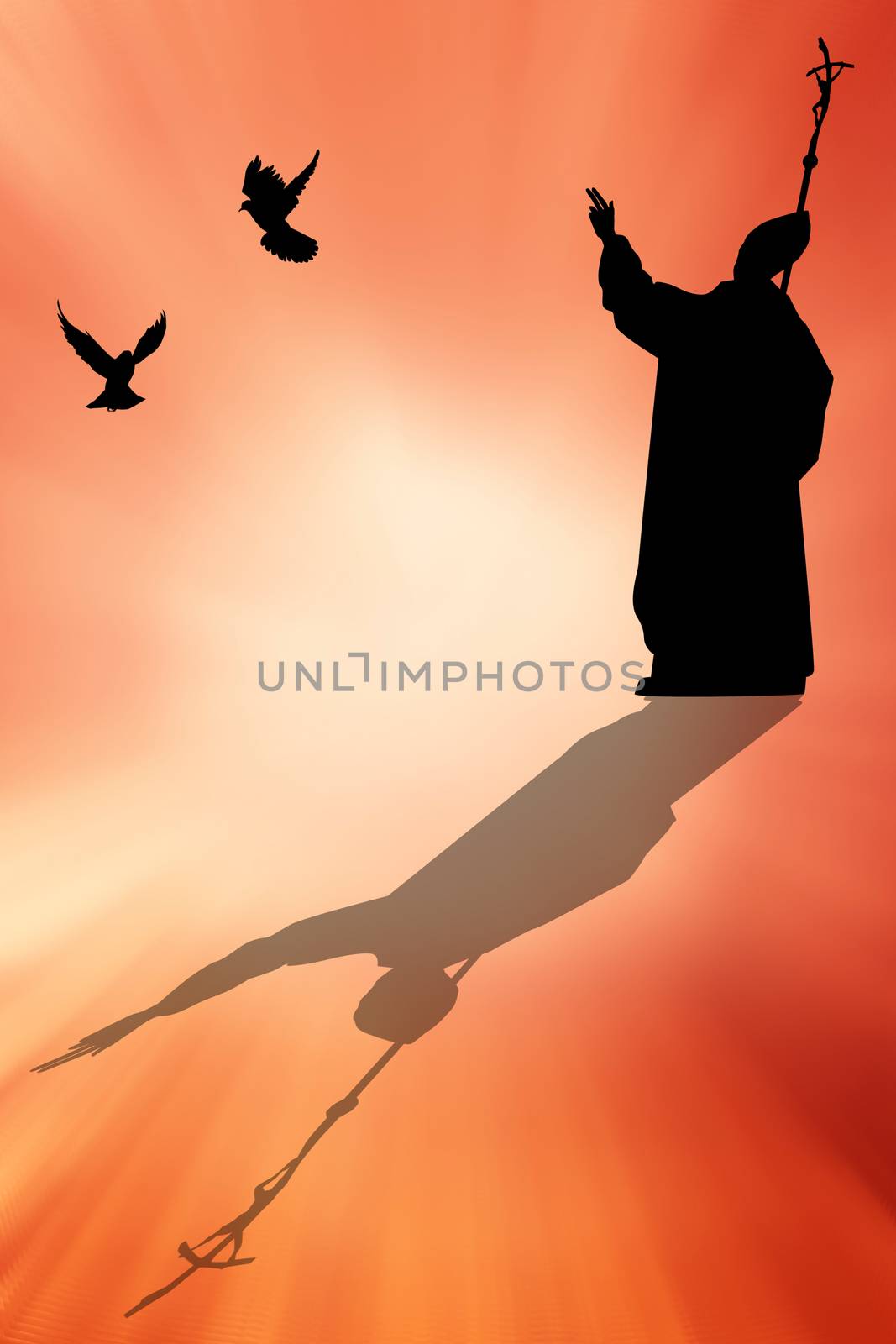 illustration of Pope silhouette with doves