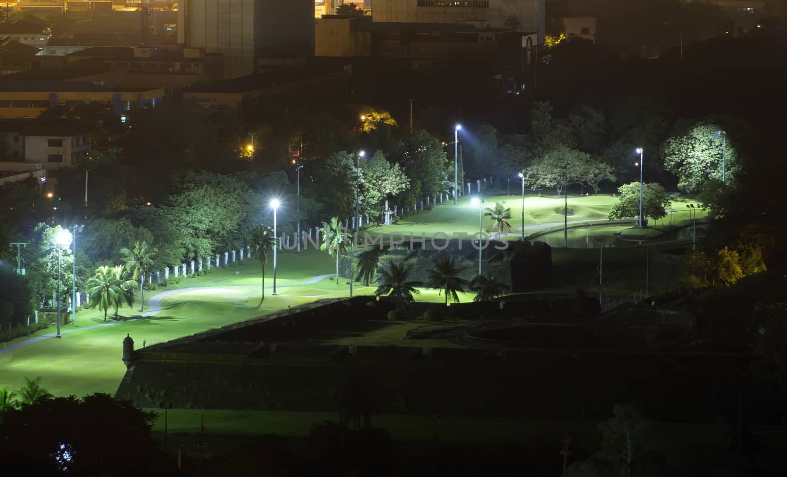 night golf course open at night in the middle of the city