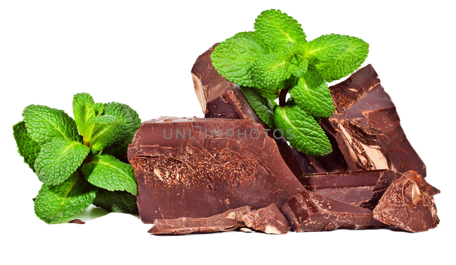 Heap of delicious black chocolate with mint