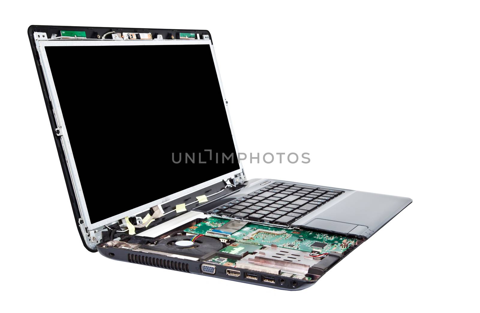 Laptop half disassembled. Laptop repair service by RawGroup