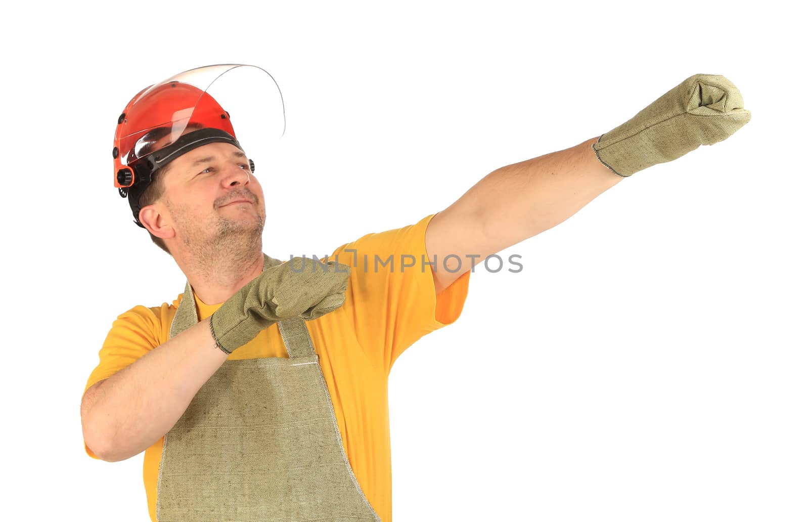 Worker hold hands visional working tool. Isolated on a white background.