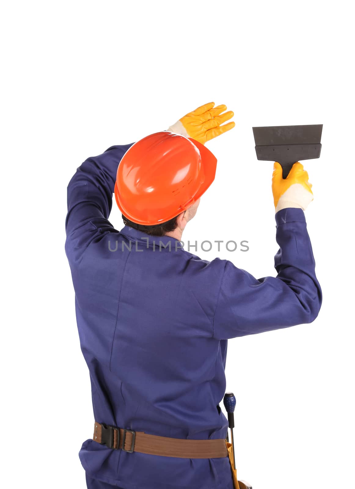 Man working with spatula. Isolated on a white background.