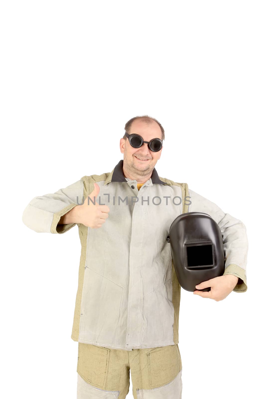 Welder in glasses with mask. Isolated on a white background.