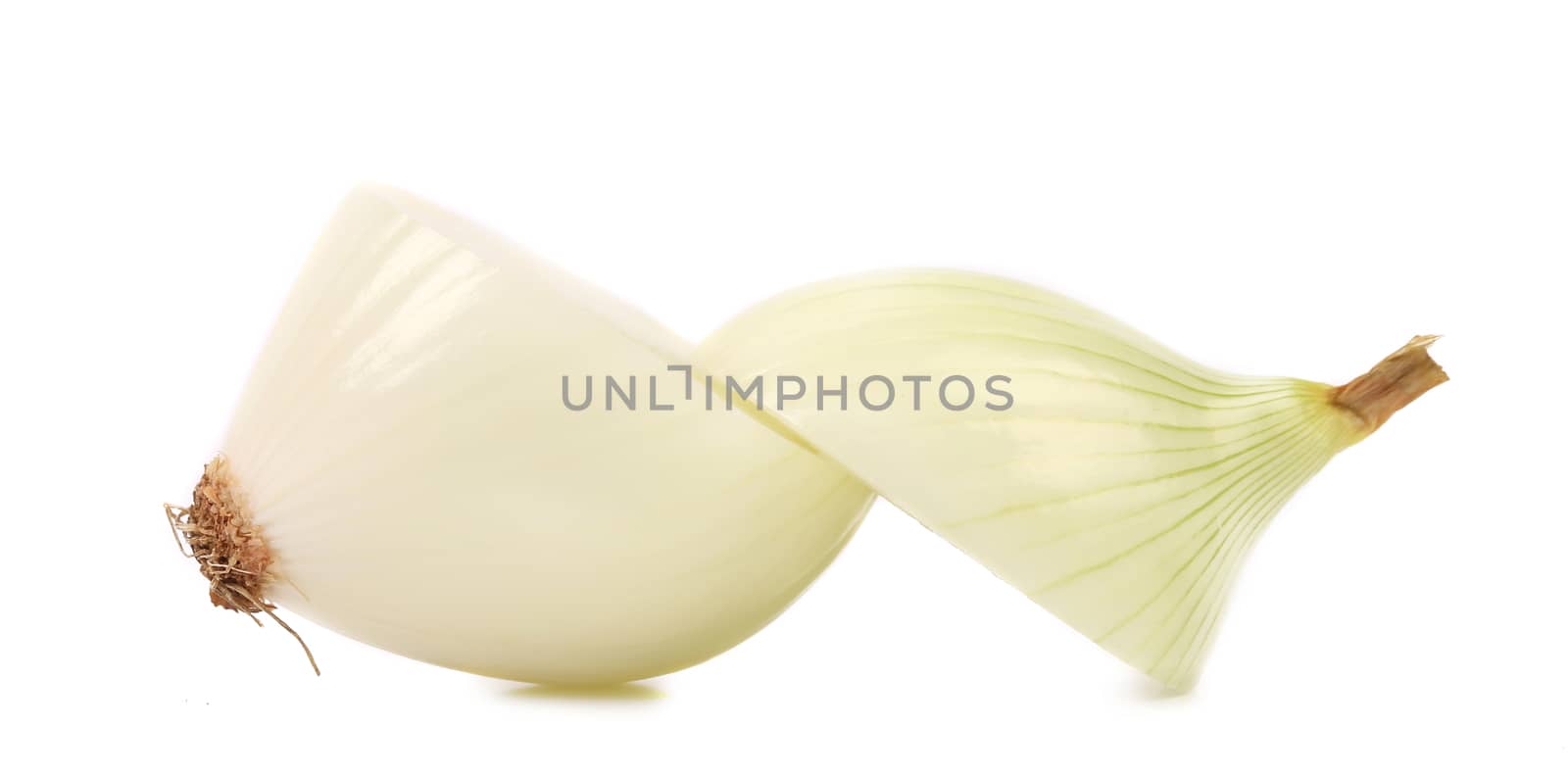 Splitted white onion. Isolated on a white background.