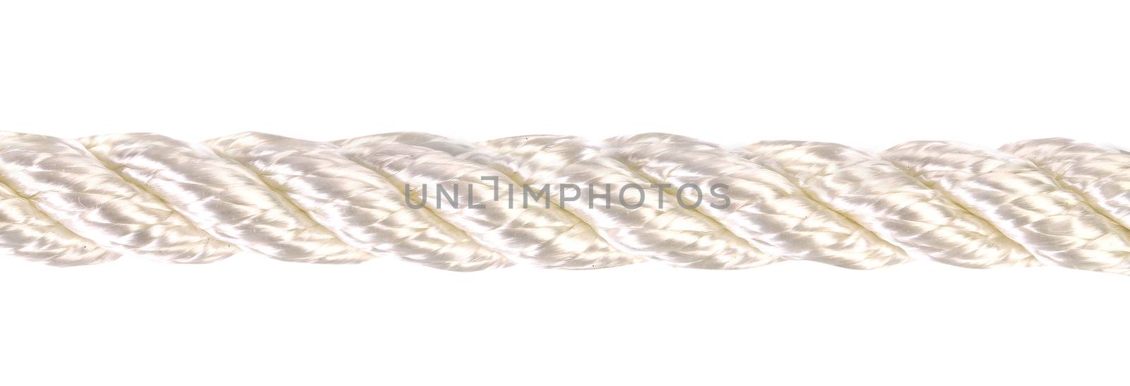Close up of white silk rope. Isolated on a white background.
