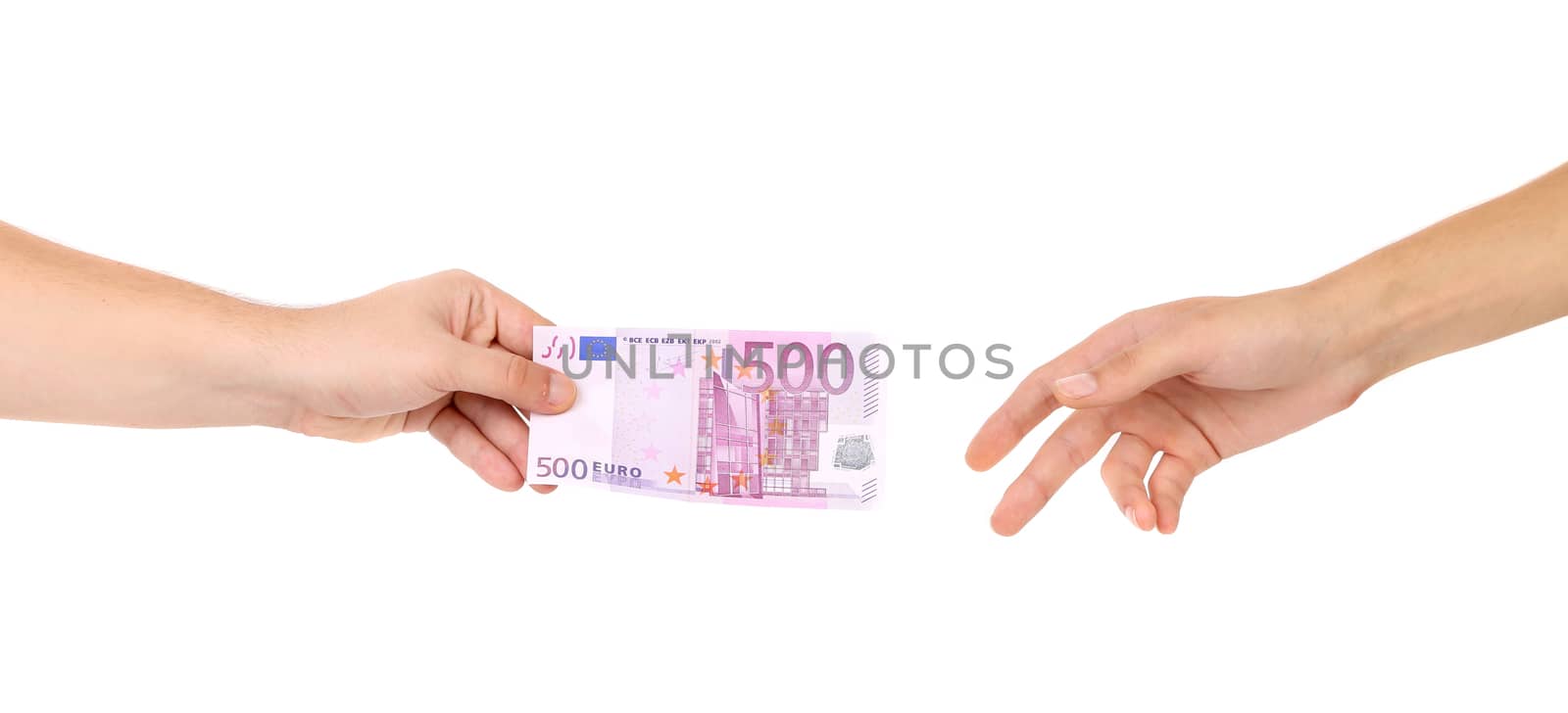 Male hand giving money to a girl. by indigolotos
