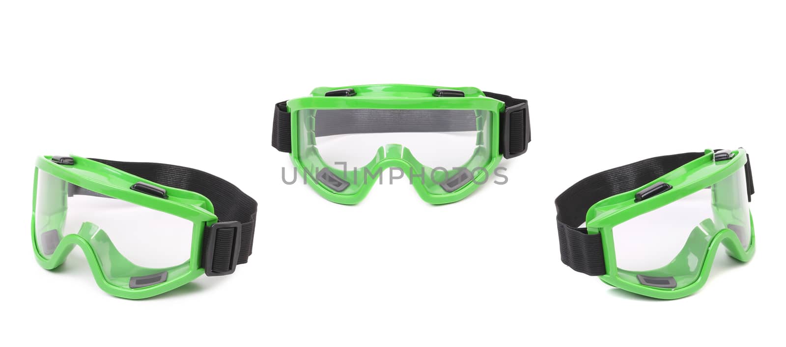 Set of green protective glasses. Isolated on a white background