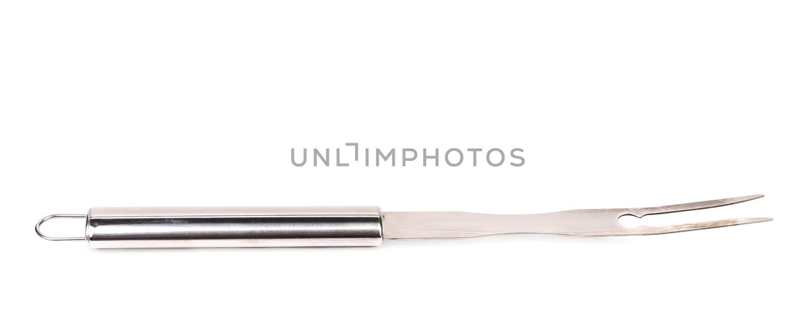Metallic barbeque fork. Isolated on a white background