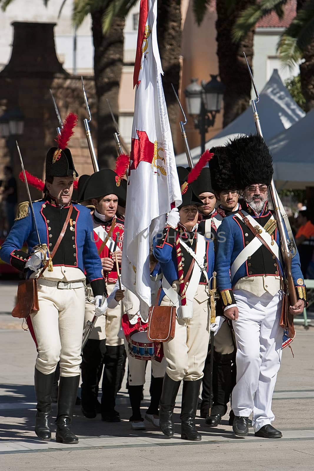 French soldiers marching in the commemoration of the battle of Bailen, Jaen province, Spain, Andalusia, Take on October 9, 2011